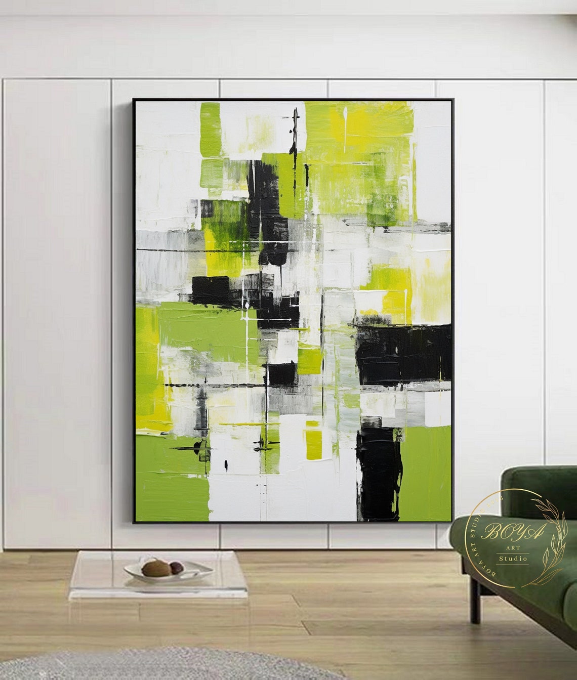 Electric Lime Green Black and White Bold Blocks Abstract Poster - Image 3