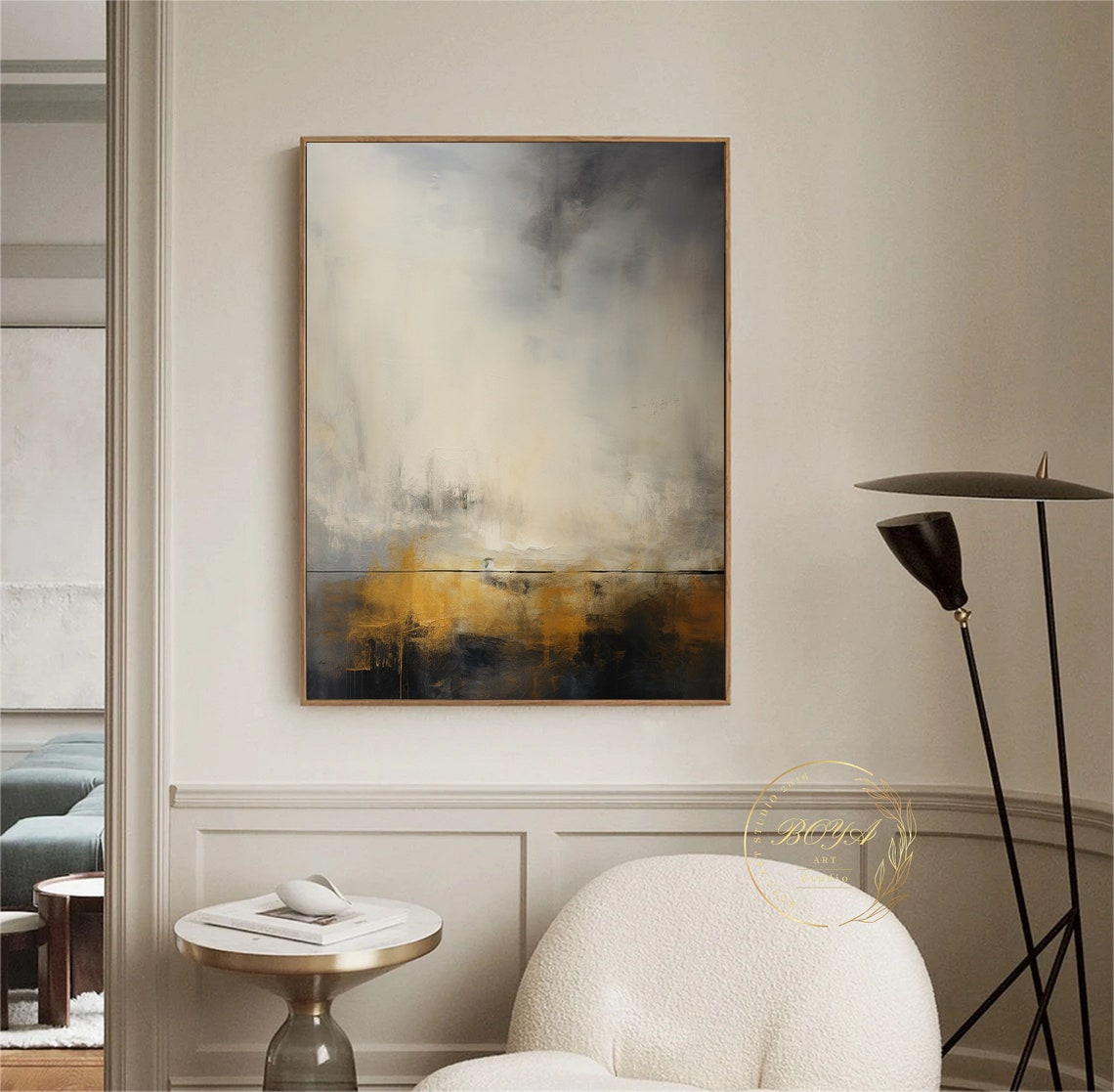 Large Beige Abstract Painting Brown Minimalist Wall Art Original Beige Art Wabi Sabi Wall Art Yellow Textured Art Seascape Painting - Image 3