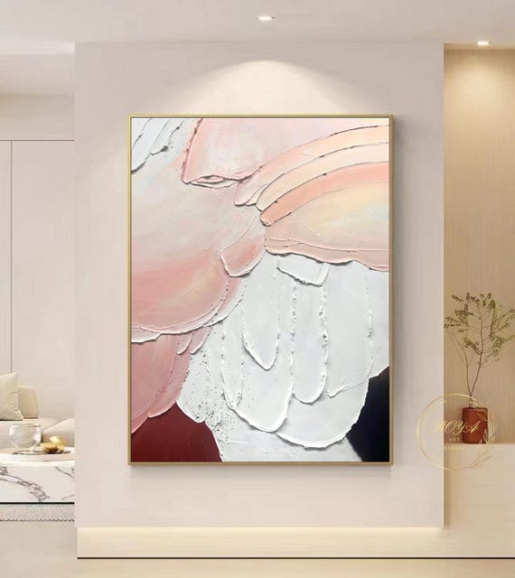 Pink Minimalist Abstract Art Pink Painting White 3d Textured Wall Art Original Abstract Painting Neutral Wabi Sabi Wall Art