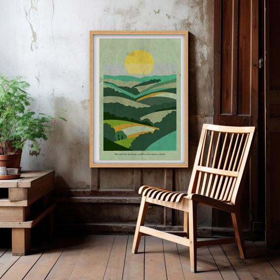 Vintage Green Abstract Sunrise Motivational Wall Art Decoration