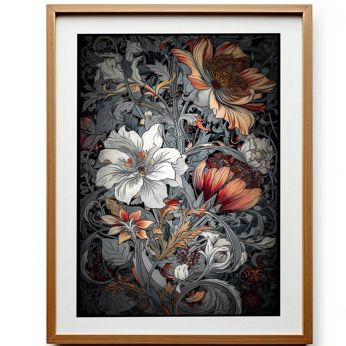 Dark Moody Botanical Hibiscus Flowers Vintage Art Nouveau Poster - Image 3