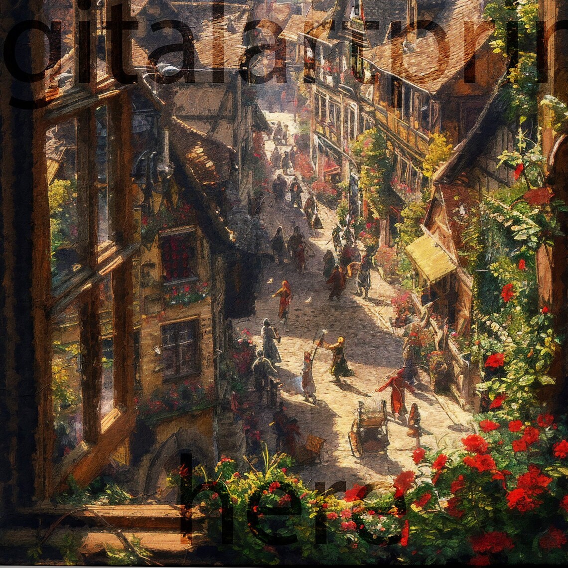 Medieval Old Town Street Seen from a Vintage Window Art Print - Image 3