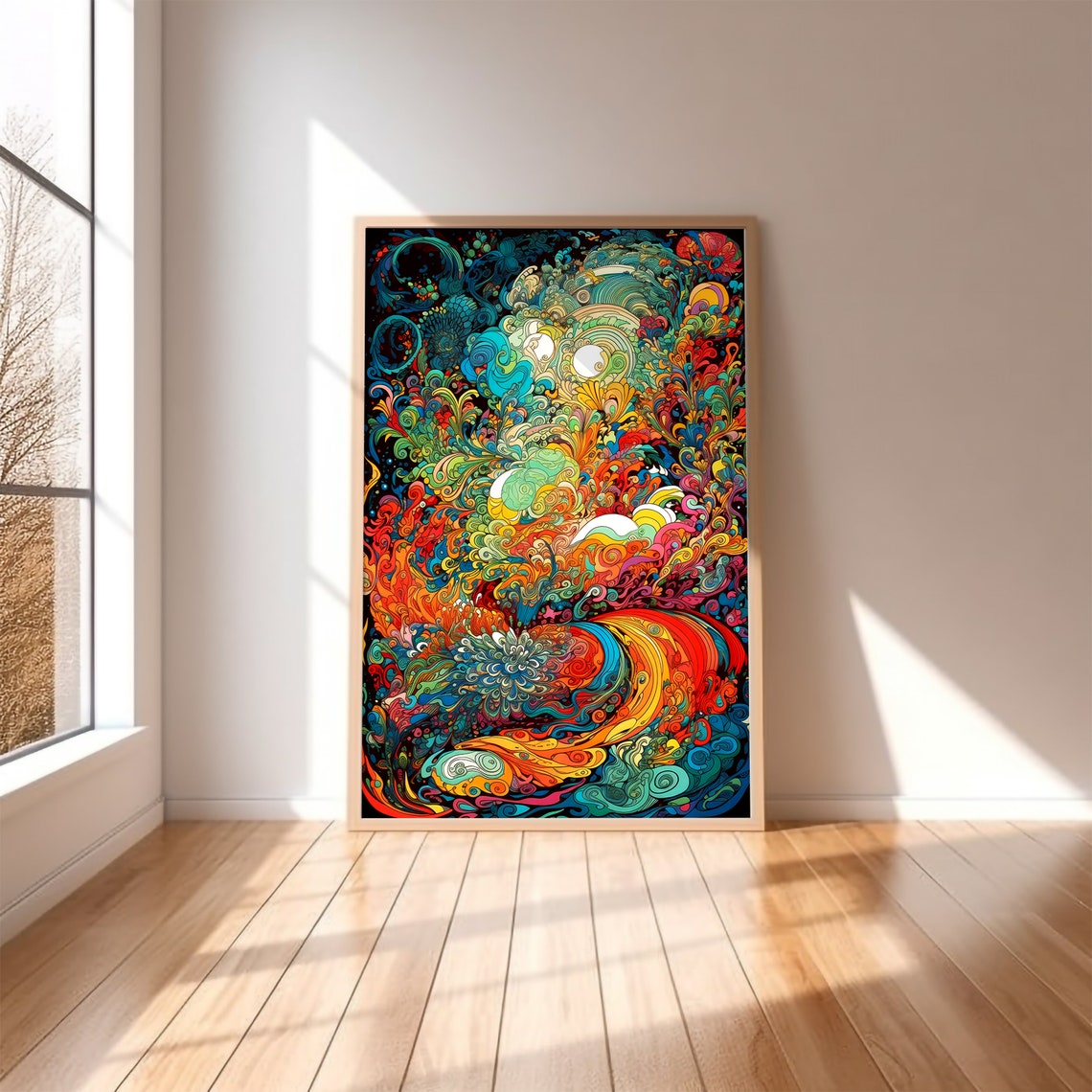Psychedelic Rainbow Ocean Wave Trippy Abstract Fluid Art Print