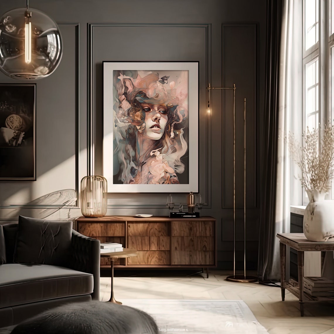 Abstract Watercolor Woman Face Dissolving in Smoke Art Print - Image 2