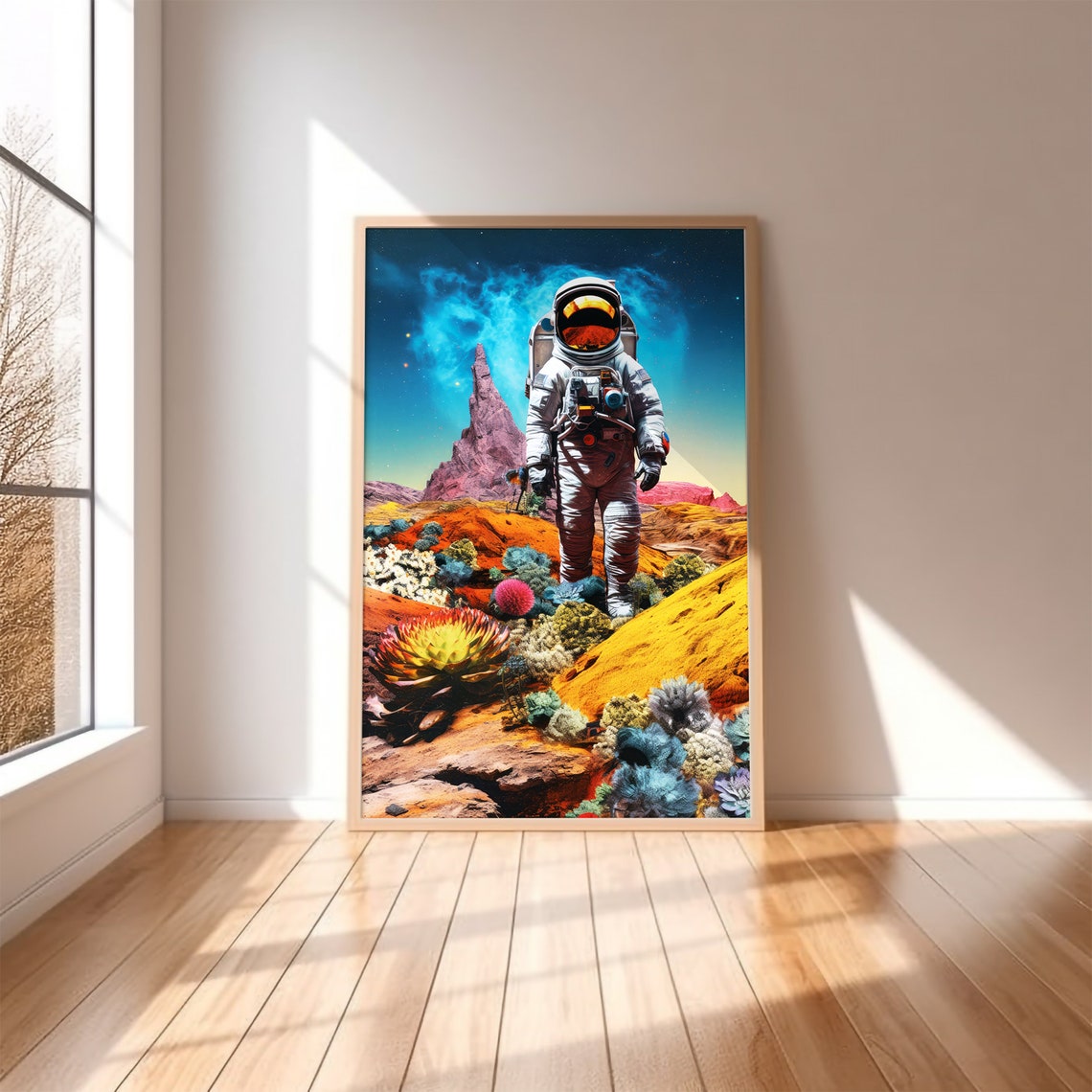 Astronaut Alien Planet Wildflowers Surreal Space Landscape Poster - Image 2