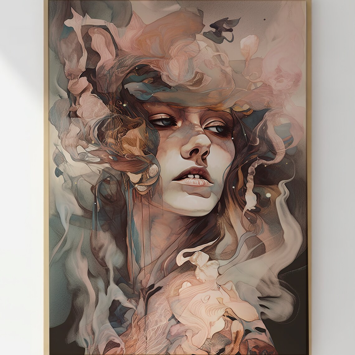 Abstract Watercolor Woman Face Dissolving in Smoke Art Print - Image 3