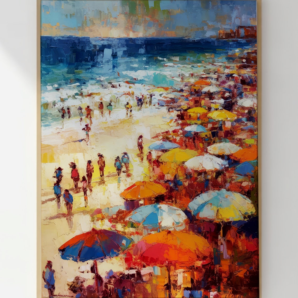 Impressionist Crowded Beach Umbrellas Summer Scene Art Poster - Image 3
