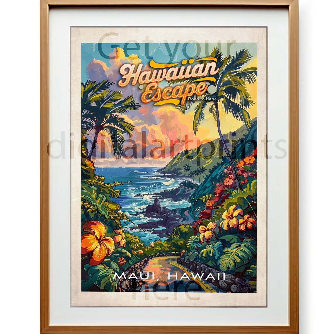 Maui Hawaii Road to Hana Tropical Escape Vintage Travel Poster - Image 3