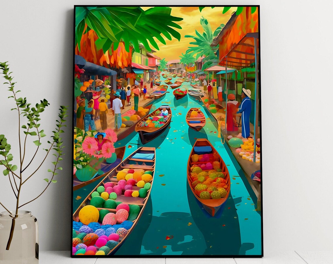 Floating Markets Thailand Bangkok Travel Poster, Asia - Image 4