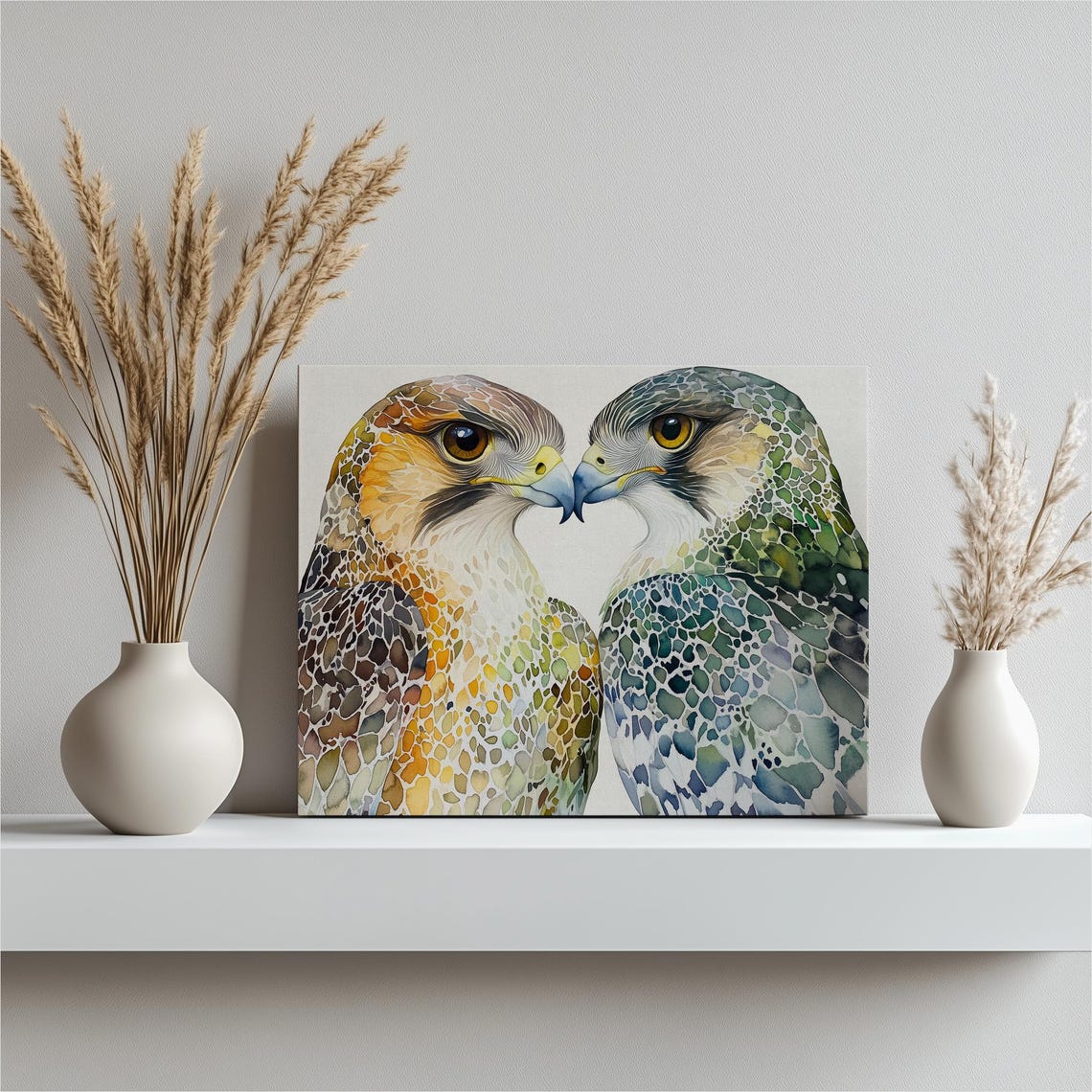 Falcon Canvas Wall Art Majestic Birds In Watercolor Painting For Nature Lovers Hanging Home Office Livingroom Entrance Or Bedroom