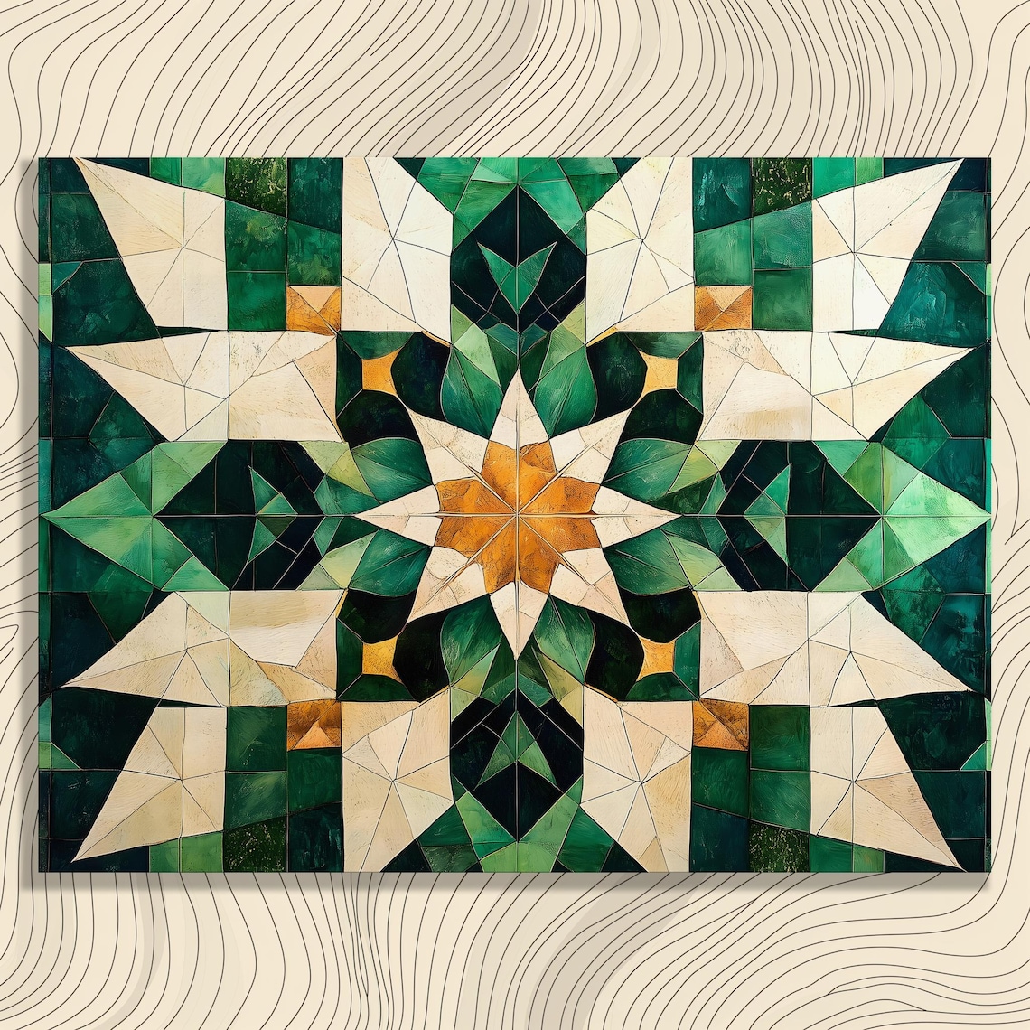 Emerald Green Geometric Star Mosaic Stained Glass Art Poster