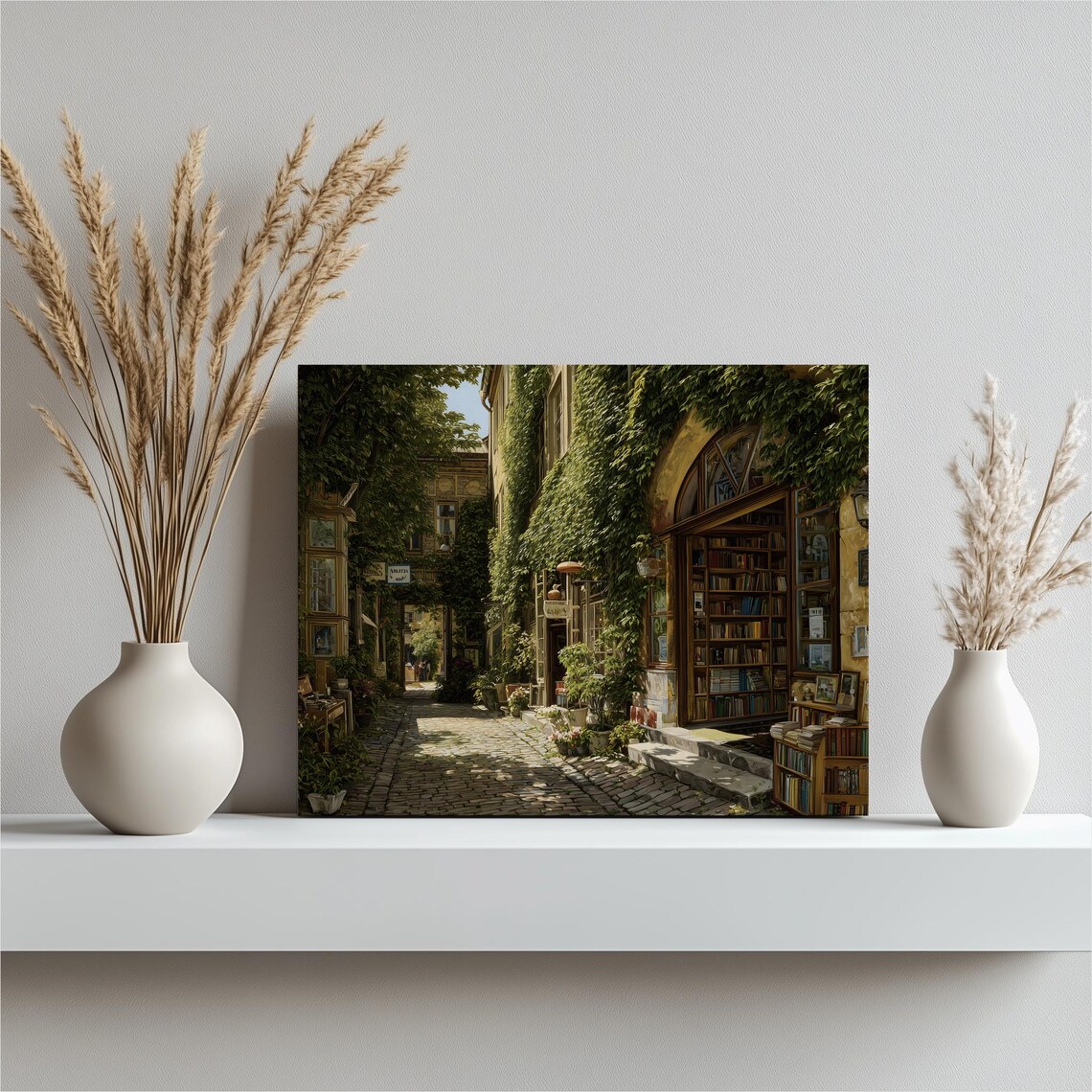 Ivy Covered Bookshop Alley Old Bookstore Cobblestone Art Poster
