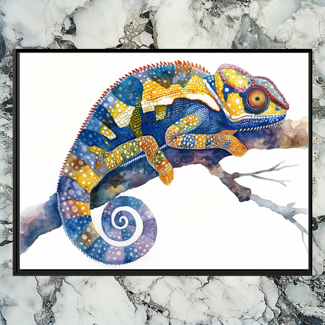 Colorful Chameleon Watercolor Wildlife Reptile Painting Poster