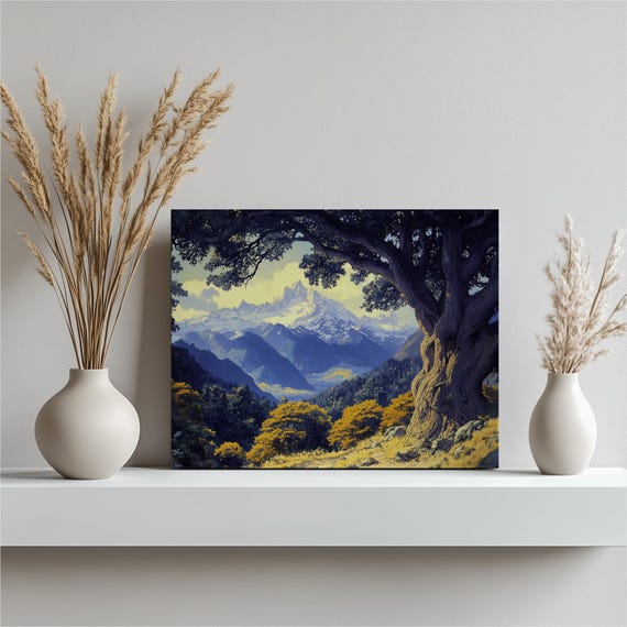 Chile Araucaria Tree Landscape Canvas Wall Art Rustic Oil Painting Print Decor Gift For Nature Lovers Bedroom Office Home