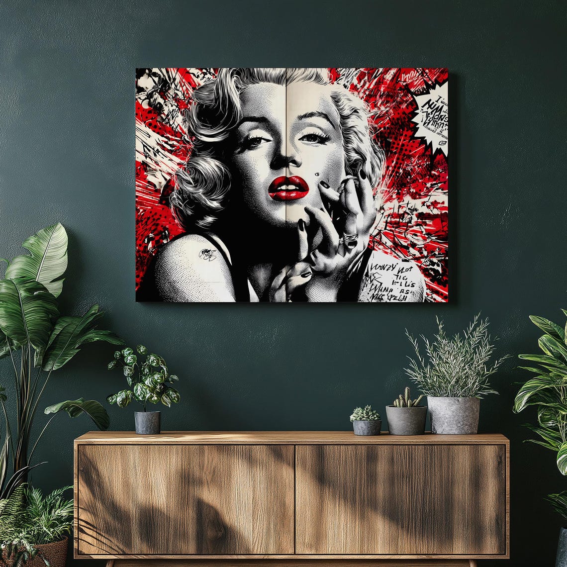 Marilyn Monroe Pop Art Portrait In Red Black Comic Style Poster