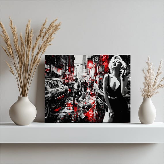 Retro Neon Noir Canvas Wall Art Rainy Cityscape Pin Up Painting Lights Vintage Car Urban Decor Print Old Hollywood Gift