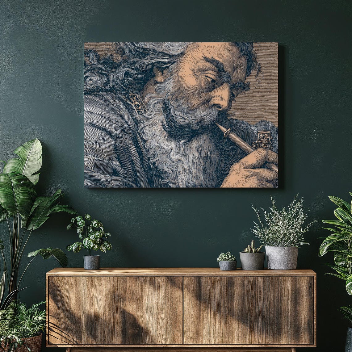 Vintage Bearded Pipe Smoker Engraved Portrait Classic Wall Art