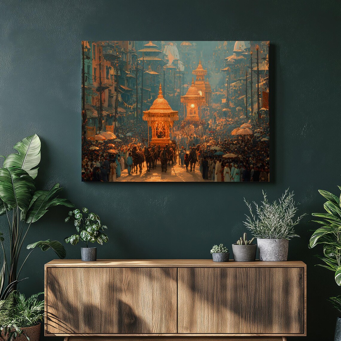 Golden Temple Chariots Festival Crowd Vibrant Indian Wall Art