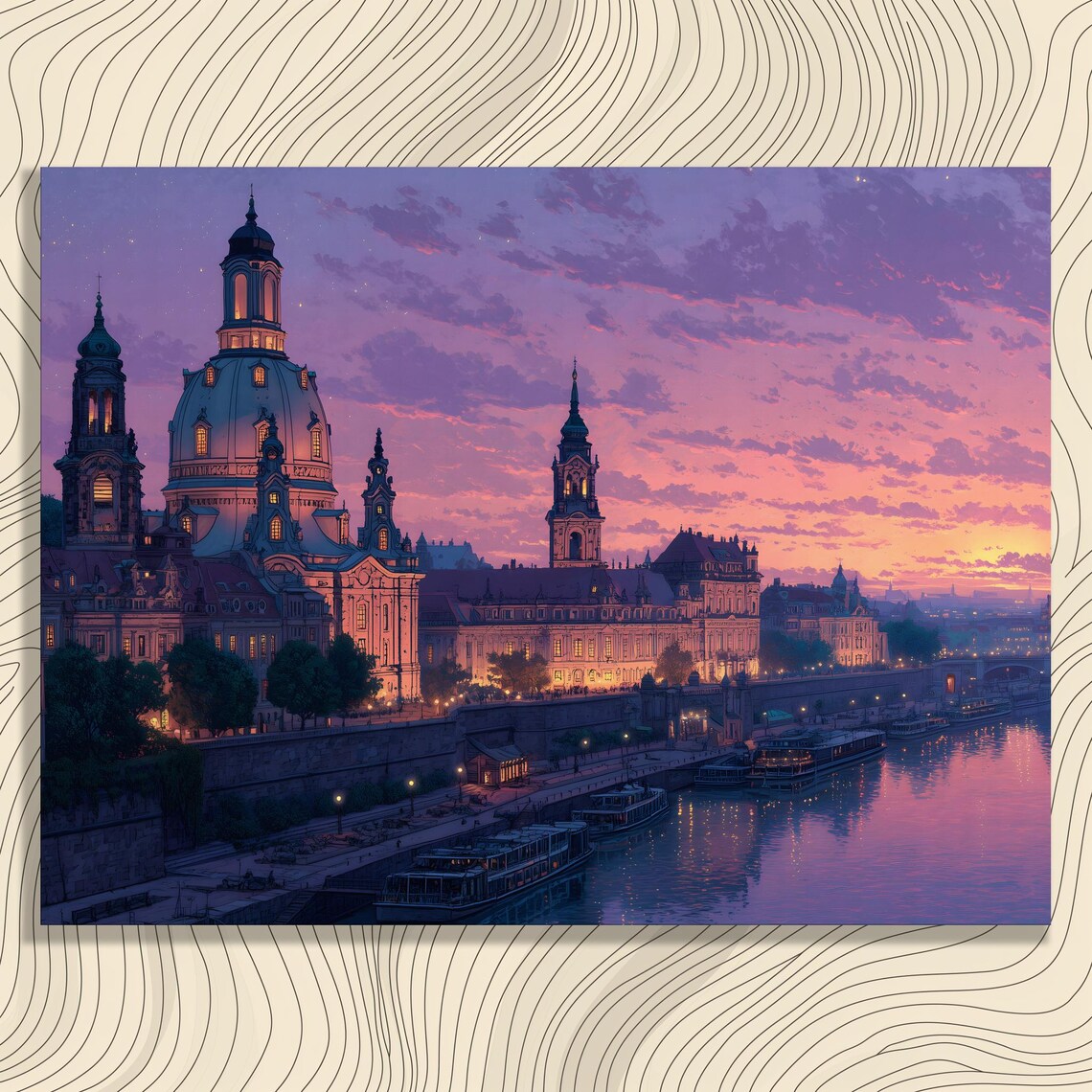 European Riverside Cathedral City Sunset Skyline River View Poster
