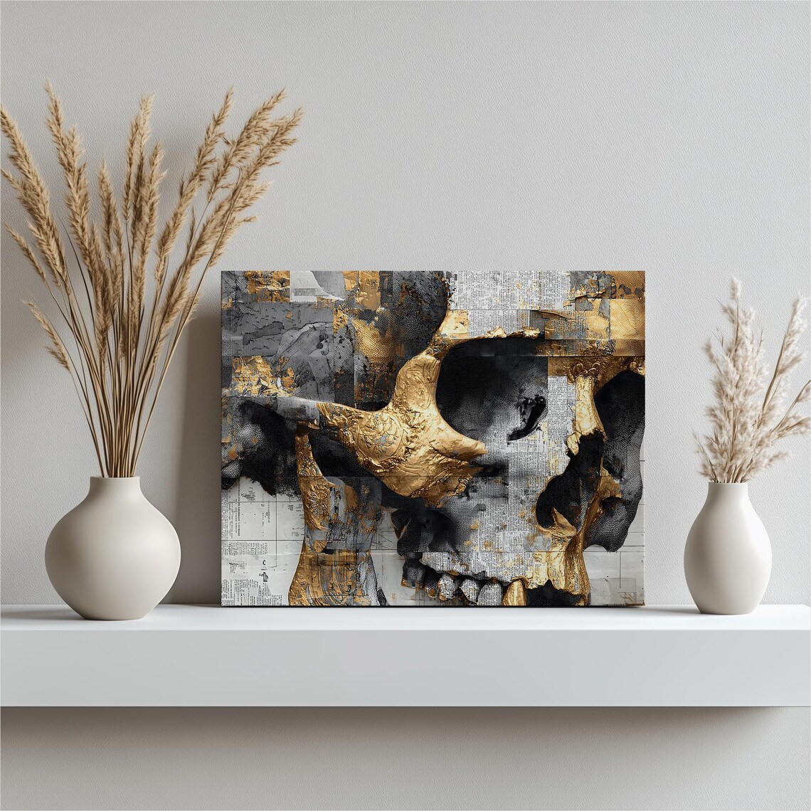 Golden Skull Black and Gold Mixed Media Gothic Blueprint Poster