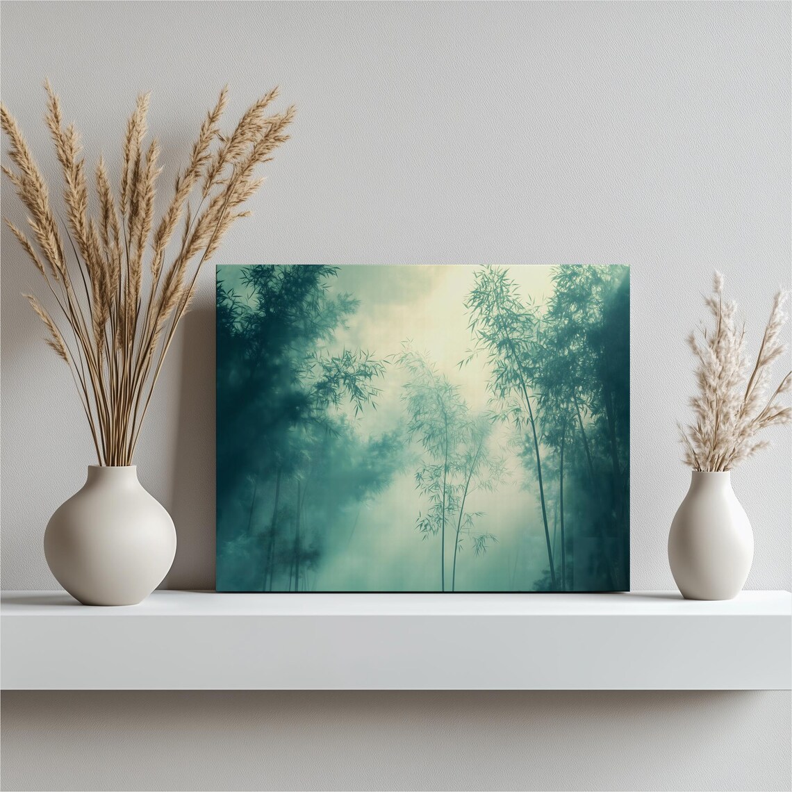 Misty Bamboo Forest Light Rays Zen Calming Nature Landscape Art Print