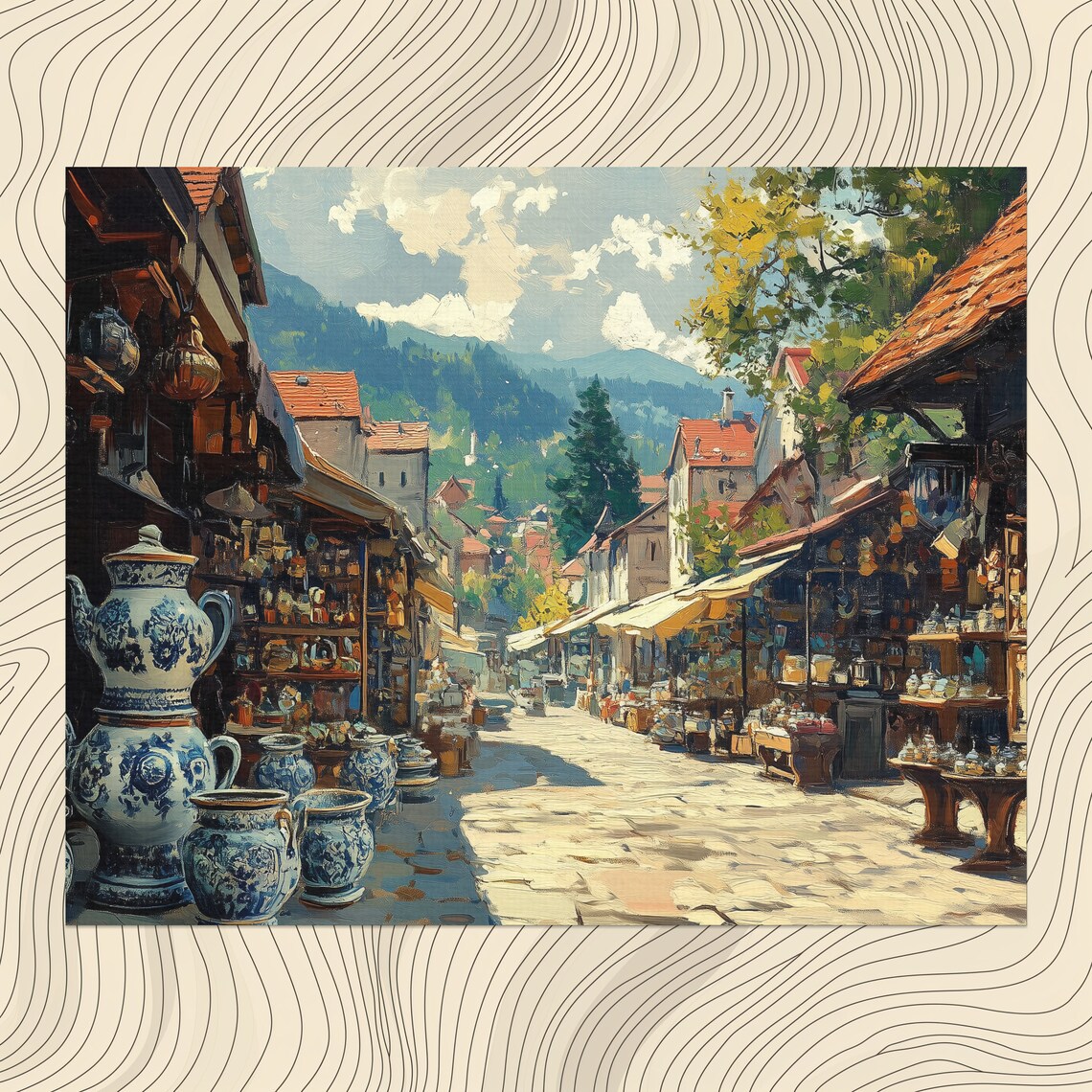 North Macedonia Old Bazaar Market Street Pottery Painting Art Print