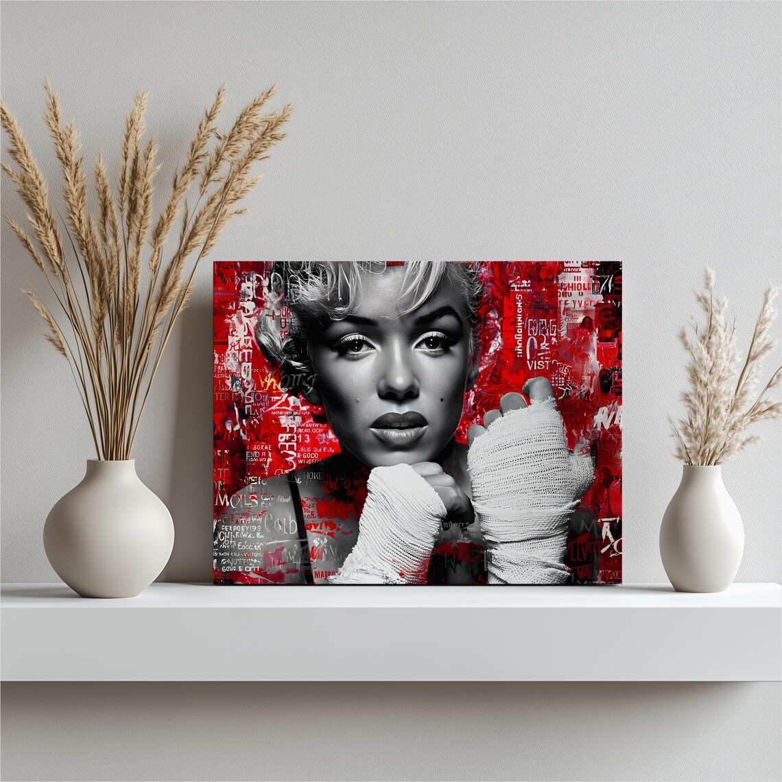 Blonde Beauty Bandaged Hands Red Graffiti Street Pop Art Poster