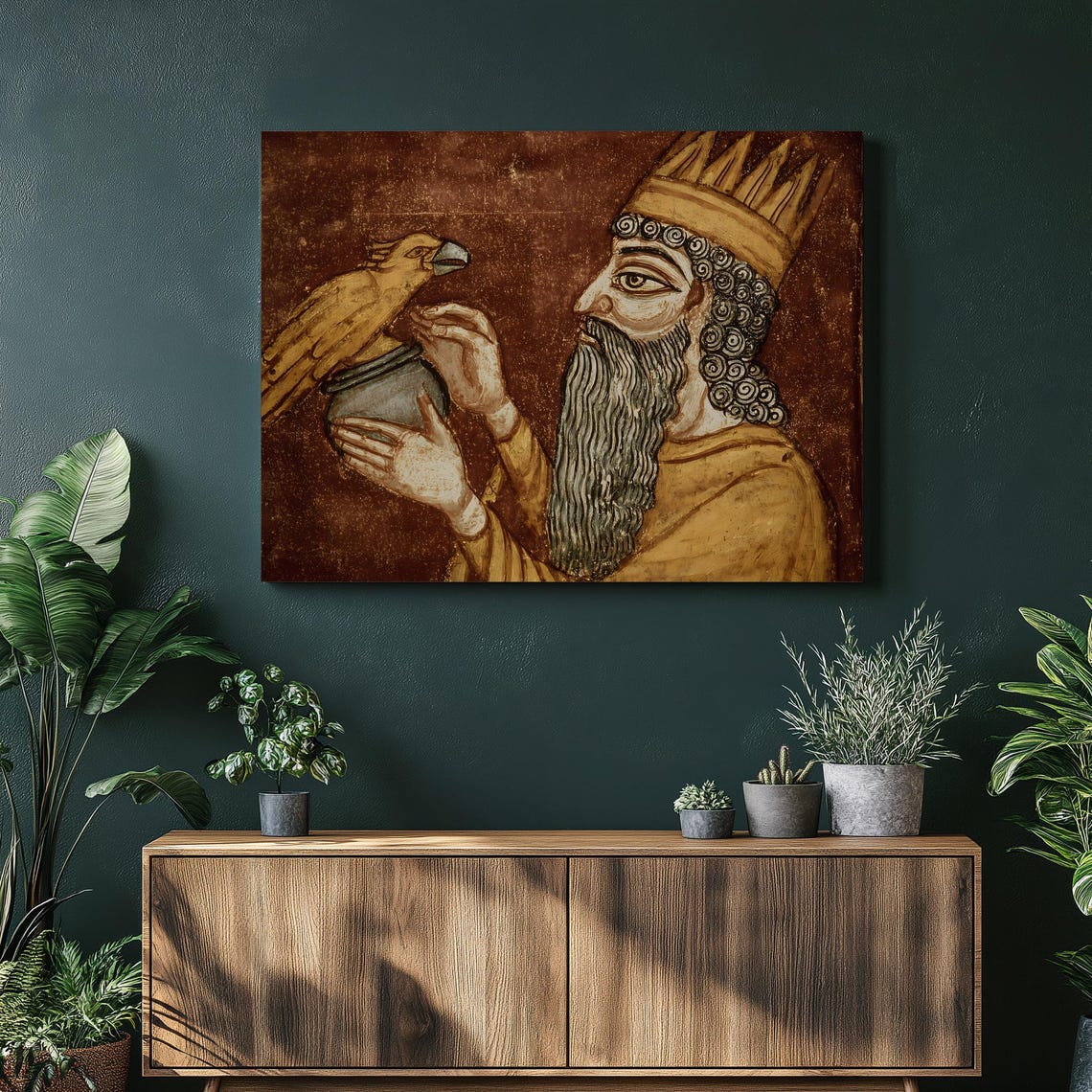 Ancient Crowned King with Golden Eagle History Painting Poster