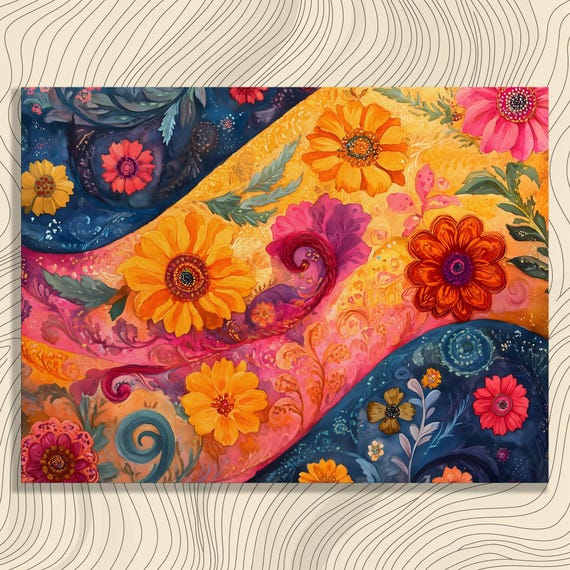 Vibrant Floral Canvas Wall Art Colorful Botanical Gardens Watercolor Flower Painting Swirl Pattern Impressionism Home Decoration Print