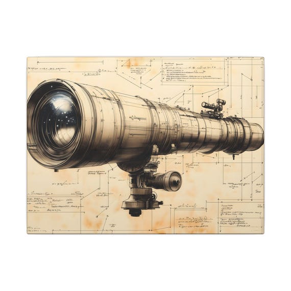 Vintage Telescope Technical Diagram Schematic Astronomy Science Wall Art