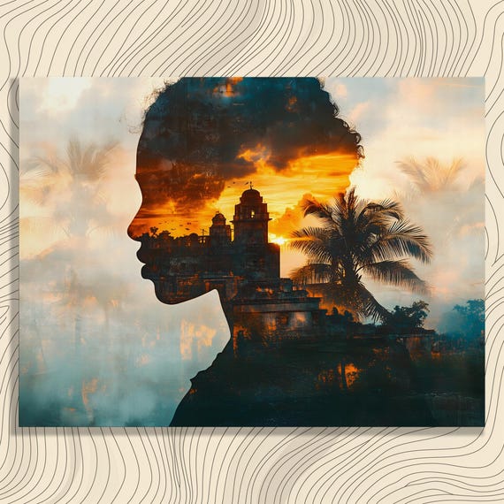 Surreal Silhouette Canvas Wall Art Colorful Tropical Sunset Print With Vibrant Palm And Abstract Coral Landscape