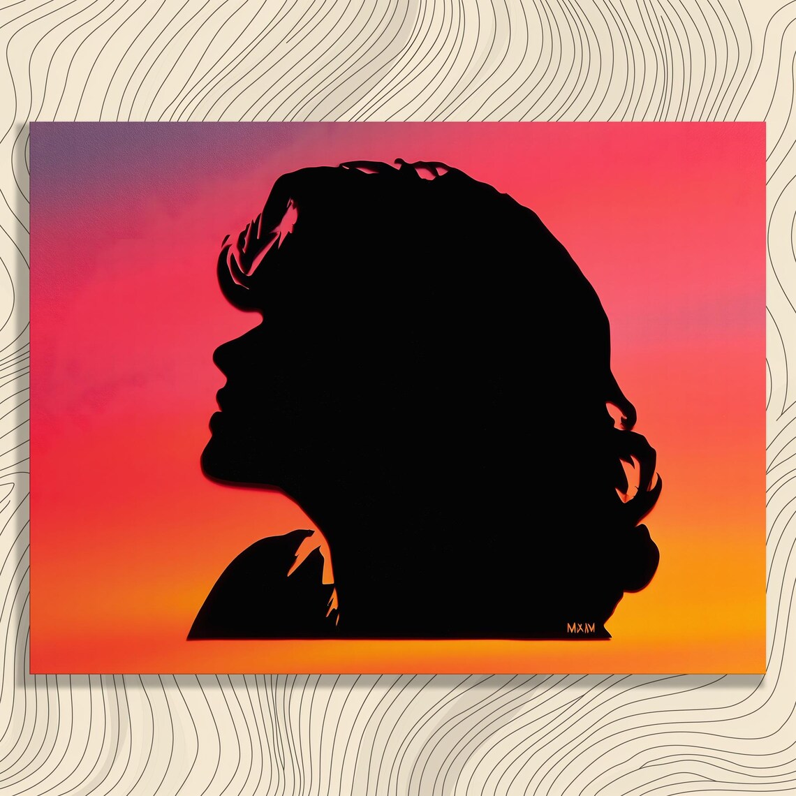 Woman Profile Silhouette Pink Sunset Gradient Modern Art Poster