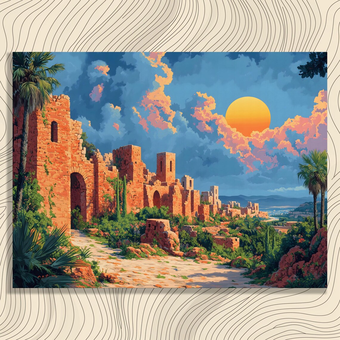 Ancient Brick Ruins Sunset Vivid Travel Adventure Painting Poster