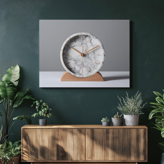 Minimalist Marble Clock Canvas Wall Art Modern Neutral Decor Scandinavian Style Print Gift For New Homeowners