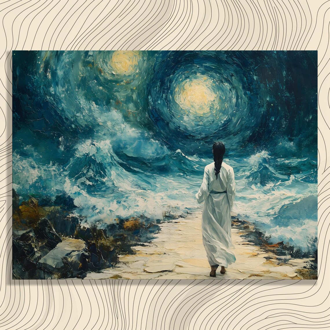 Starry Night-Inspired Ocean Waves Art Print