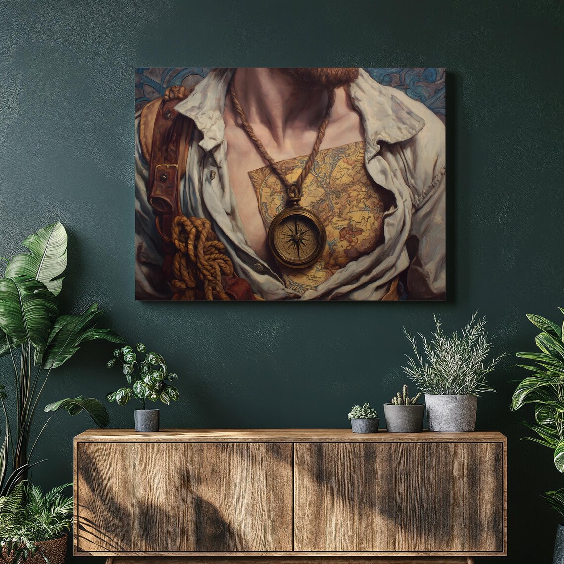 Bearded Explorer With Map And Compass Adventure Oil Painting Print