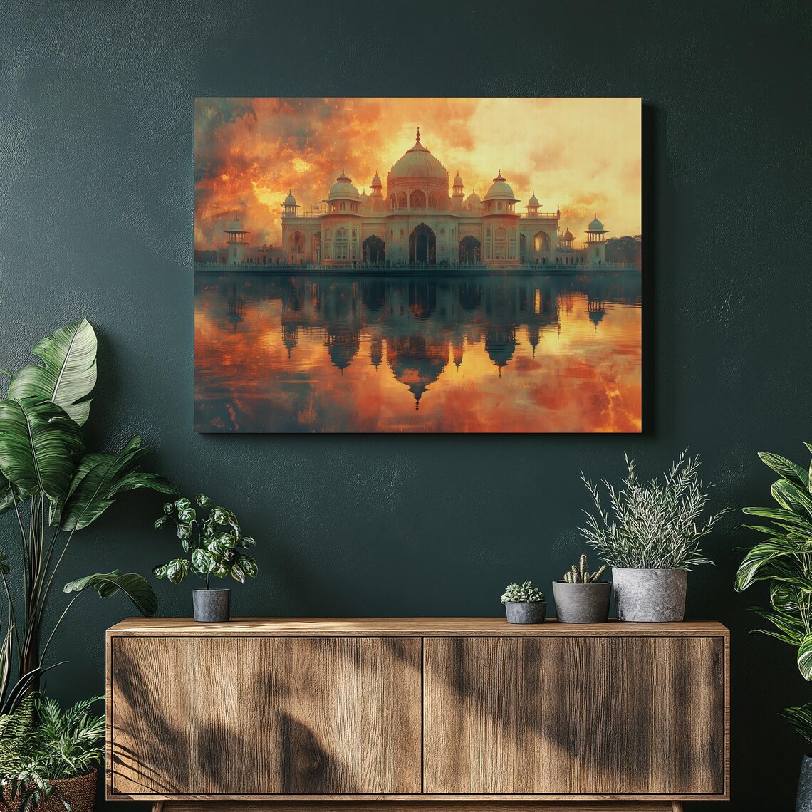 Taj Mahal Inspired Palace Sunset Reflection Golden Panorama Poster