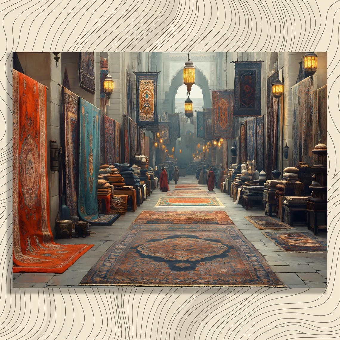 Oriental Rug Bazaar Alley Hanging Carpets Lanterns Rich Poster