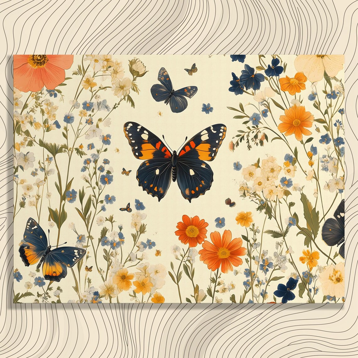 Butterflies Wildflowers Vintage Botanical Garden Pattern Art Poster