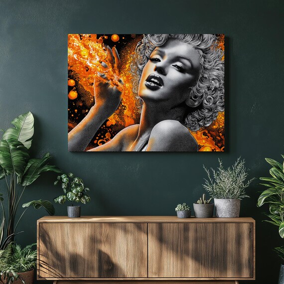 Marilyn Monroe Pop Art Portrait with Fiery Orange Flames Art Print