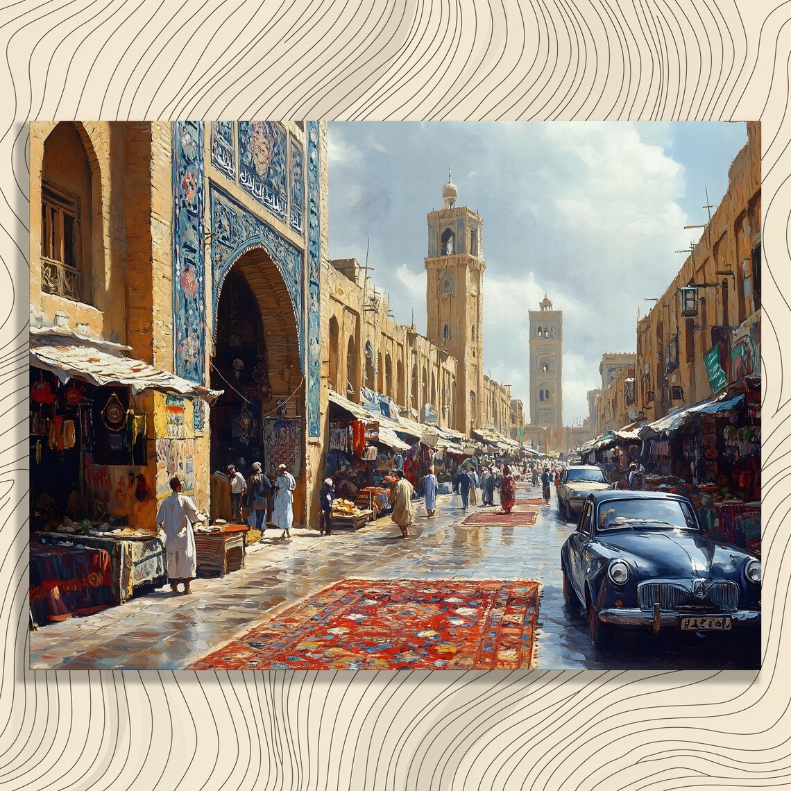Old Town Street Market Historic Architecture Sunny Travel Poster