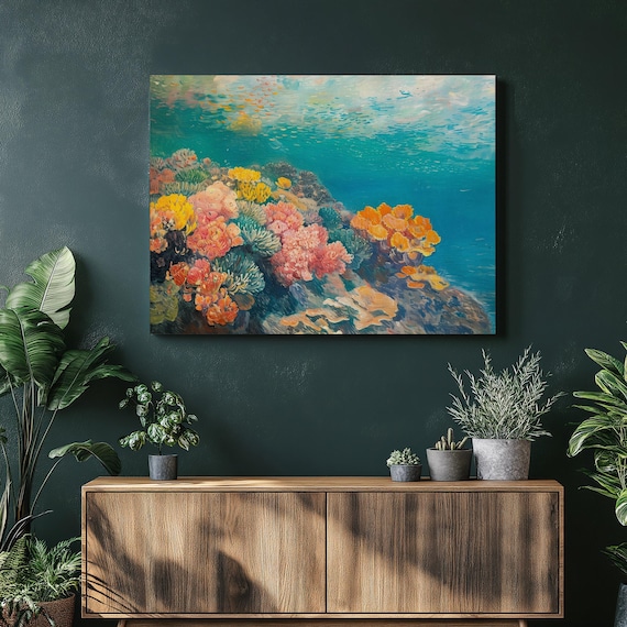Coral Reef Underwater Painting Canvas Wall Art Colorful Ocean Life