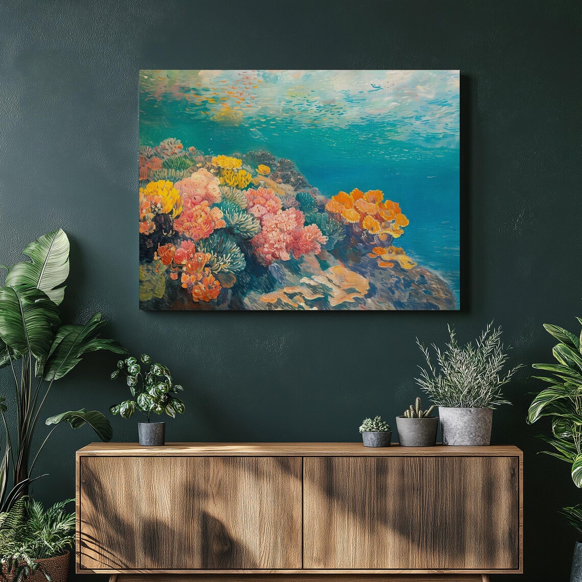 Coral Reef Underwater Painting Canvas Wall Art Colorful Ocean Life