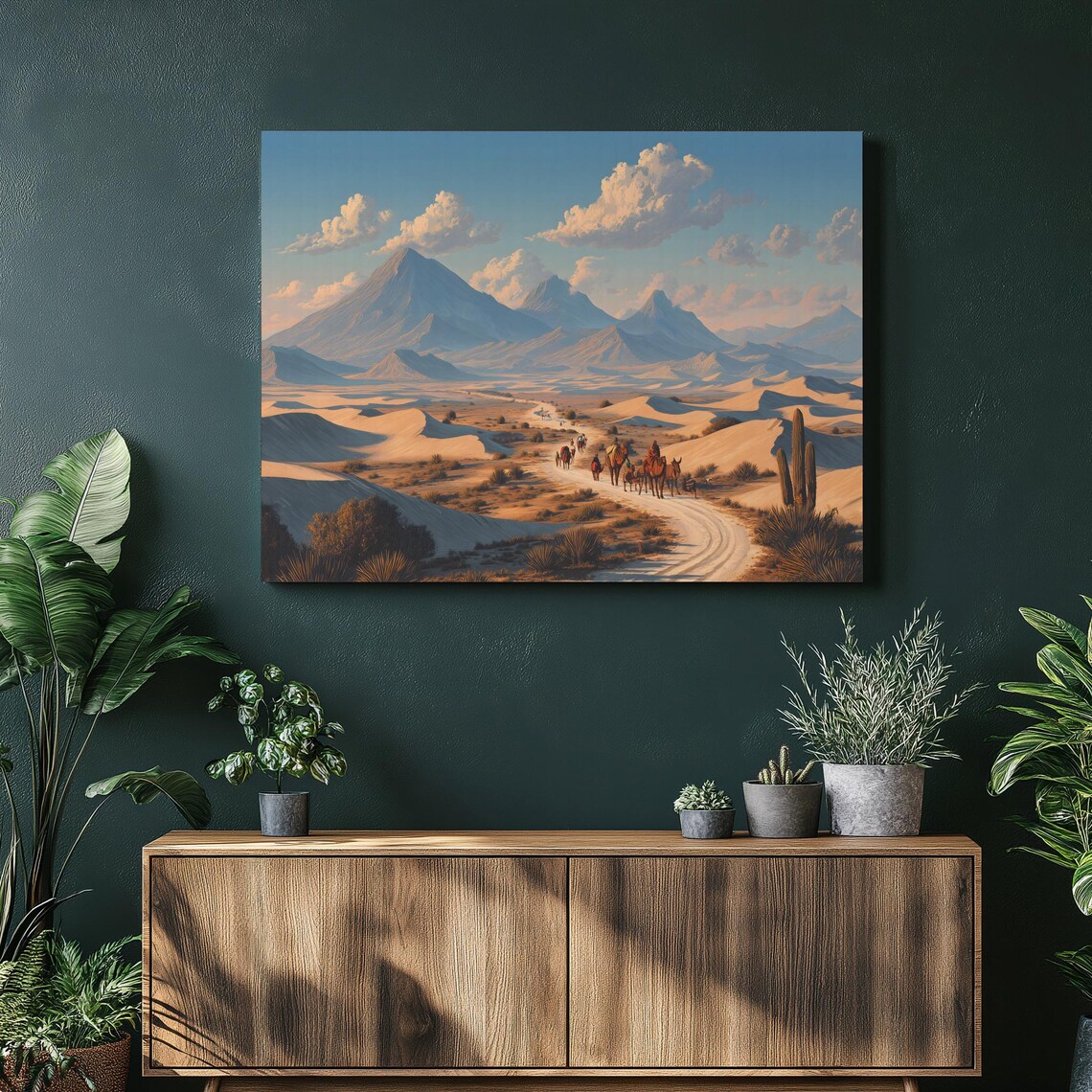 Desert Caravan Camel Horse Train Mountain Trail Traditional Journey Poster