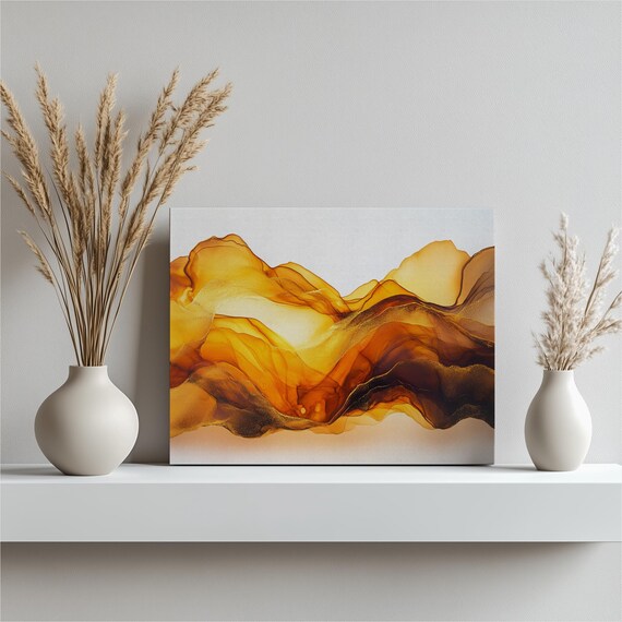 Abstract Painting Canvas Fluid Design Color Gradient Warm Tones With Gold Accents Modern Wall Art For Living Room Bedroom Office