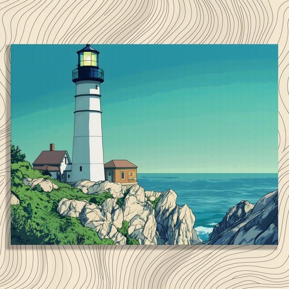 Serene Coastal Lighthouse Canvas Wall Art Ocean Painting Seascape Gift For Travelers Teens Modern Mother Nature Decor Print