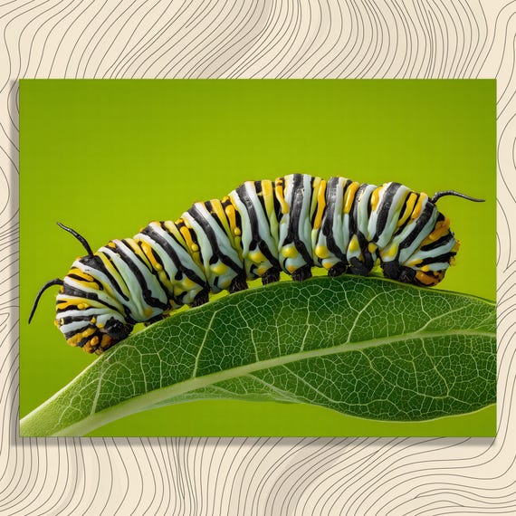 Monarch Caterpillar Canvas Wall Art Photorealistic Nature Print Insect Home Decor Wildlife Painting Macro Photo Gift For Lovers