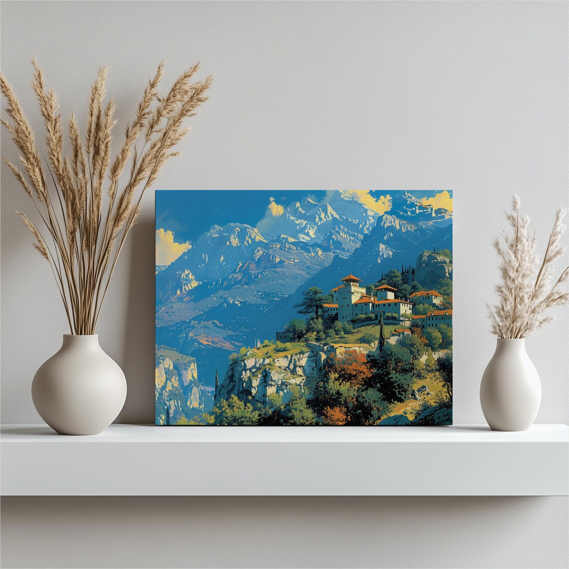 Albanian Mountain Village Castle Blue Ridge Travel Style Art Poster