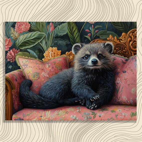 Binturong Canvas Wall Art Cozy Room Decor Lush Green Plants Vivid Colors Unique Living Detailed Illustration