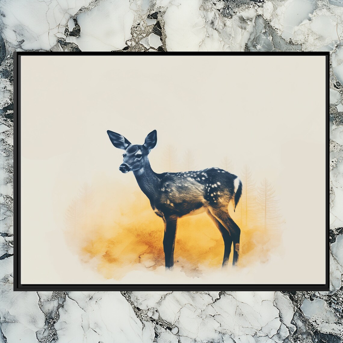 Deer Fawn Watercolor Wildlife Portrait Golden Meadow Rustic Poster